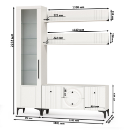 Тумба под ТВ с пеналом и двумя навесными полками Валенсия № 56