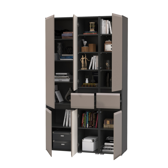 Шкафы распашные, Стенка из шкафов Сидней из двух шкафов с ящиком и одного шкафа-витрины