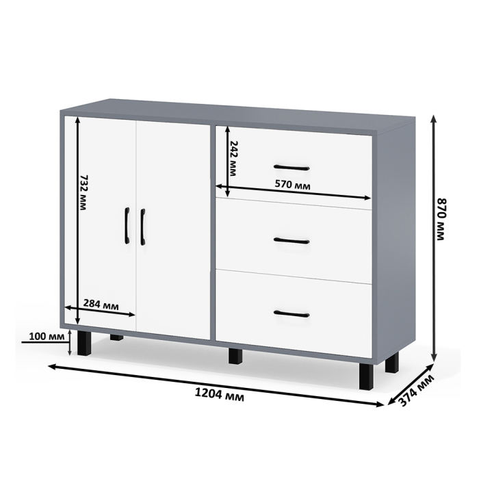 С зеркалом, Стол косметический навесной с подсветкой и тумба-комод 123-1204.