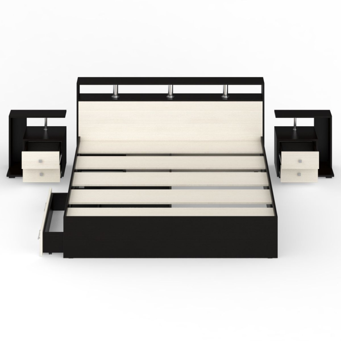 Спальные гарнитуры, Кровать с ящиками Камелия 1800 с двумя прикроватными тумбами