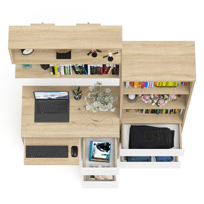 Прямые компьютерные столы, Рабочий стол Мори МС-6 правый с открытой полкой и стеллаж-комод МСТ600.3