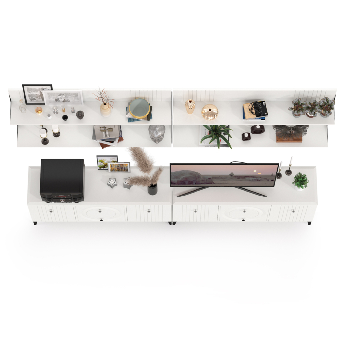 Стенки для гостиной, Две ТВ-тумбы и четыре навесных полки Валенсия № 53