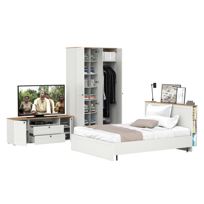 Спальные гарнитуры, Спальня из кровати Остин 11.53 с основанием 1600 и 3-х дверного шкафа для одежды и ТВ-тумбы 16.47