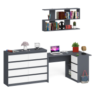 Домашние кабинеты, Стол компьютерный угловой с ящиками Мори МС-16 правый с навесной полкой и комодом МК1200.8