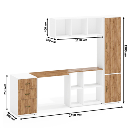 Навесная книжная полка Лидер-8 с письменным столом с тумбочкой 3.16 и пеналом с полками