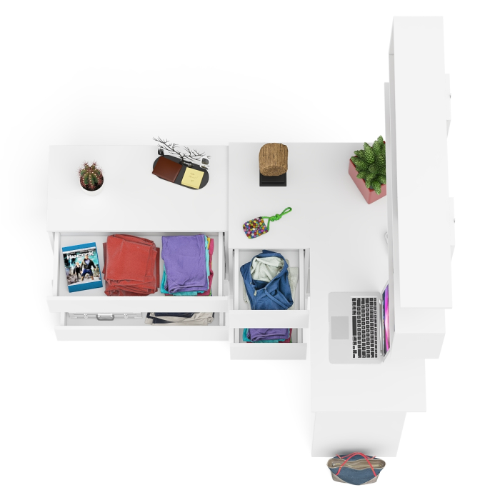 Домашние кабинеты, Комод на три ящика Мори МК800.1 с компьютерным столом для работы левый и открытой полкой