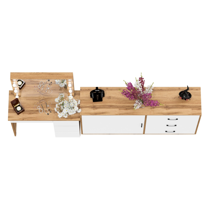 Туалетные столики, Столик косметический с подсветкой Сура и тумба-комод 122-1504