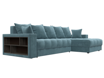 Диван угловой с декором и полкой Лига-050 НПБ, велюр SEVEN