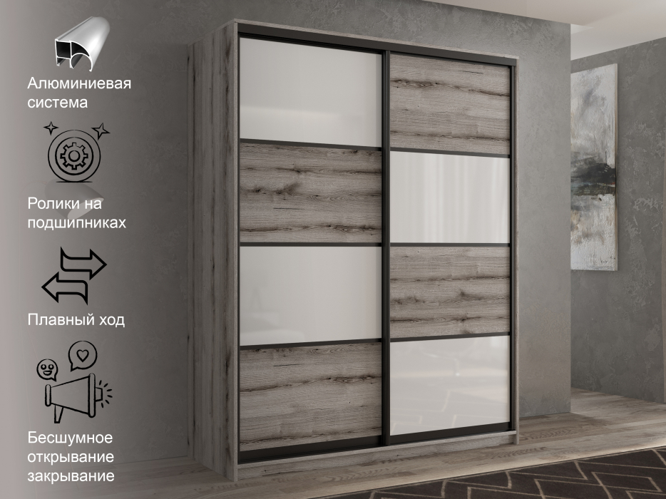 Шкафы-купе 2-х дверные, Шкаф-купе 2х дверный Кааппи 14 160х45