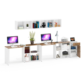 Лидер-8 для домашнего офиса для двоих детей из компьютерных столов с полками и тумбы 3.15