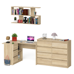 Книжная полка Мори 1200 с комодом 1200.8 и компьютерным столом МС-16 левым