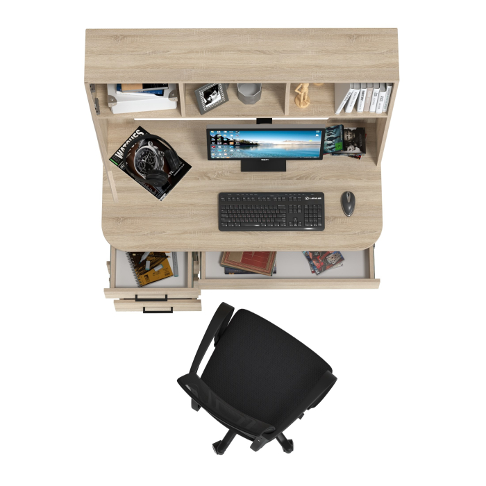 Прямые компьютерные столы, Стол компьютерный с надстройкой Сигма и компьютерное кресло чёрное