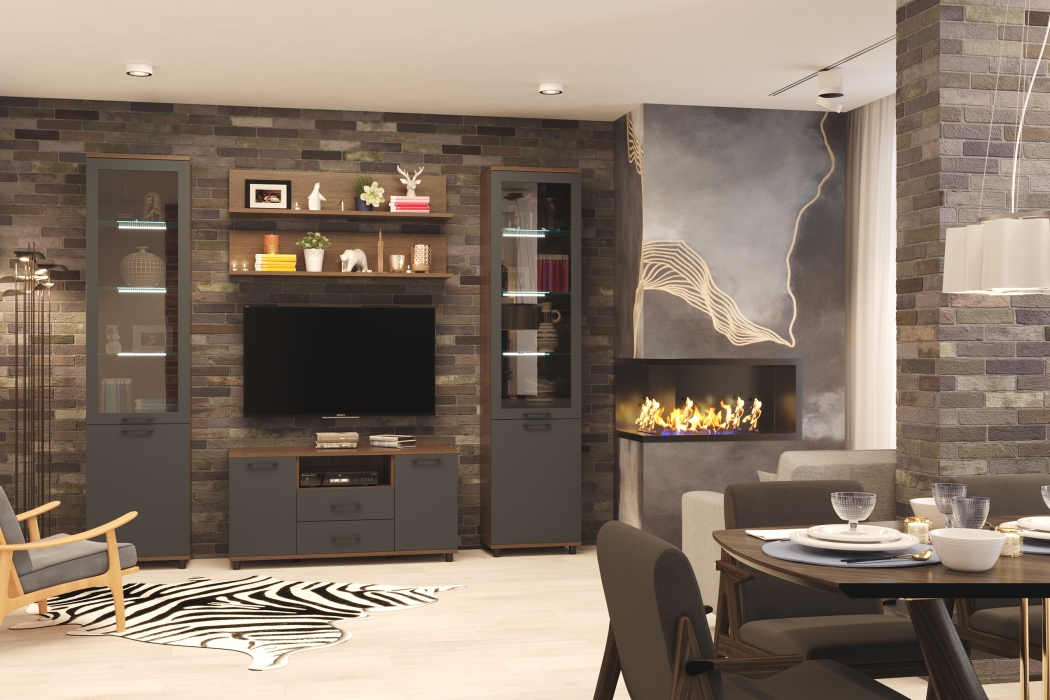 Стенки для гостиной, Модульная гостиная Грейс композиция 1  Гикори Джексон Темный