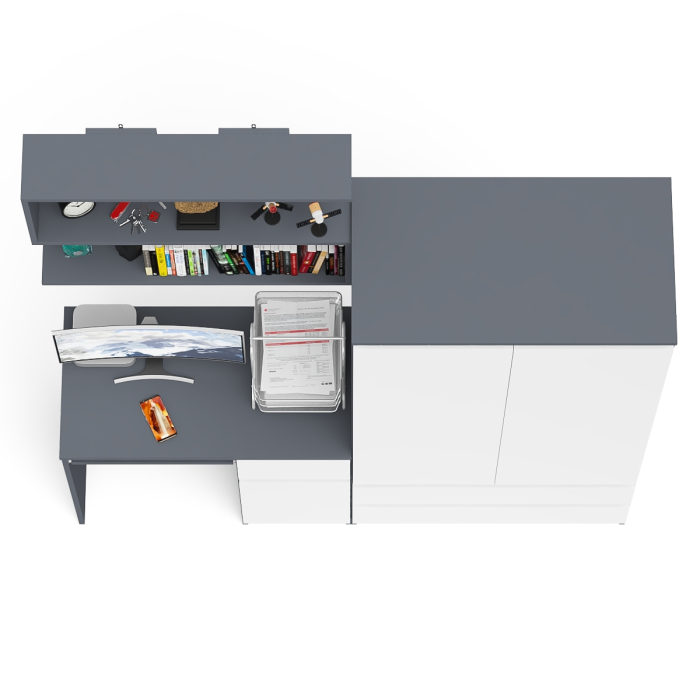 Домашние кабинеты, Стол компьютерный с ящиком МС-1 правый с навесной полкой и шкаф-комод МШ900.1 Мори