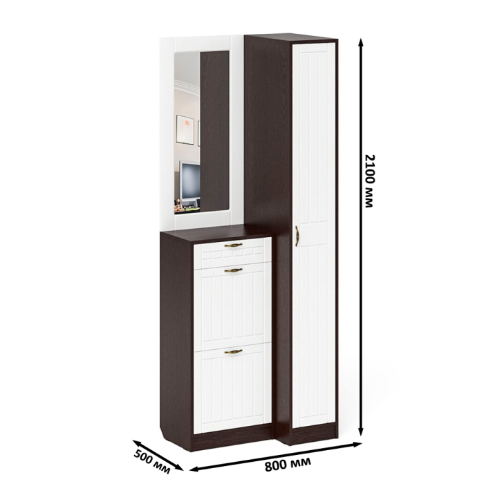 Прихожие, Пенал для прихожей П-6-500 и высокая обувница с зеркалом фрезеровка прованс