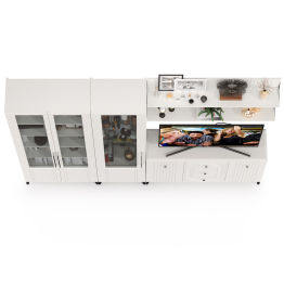 Тумба-комод и шкаф с тремя стеклянными дверками в гостиную Валенсия № 116