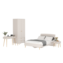 Столик в спальню с кроватью 1400 для двоих Афина с тумбочкой и шкафом для одежды