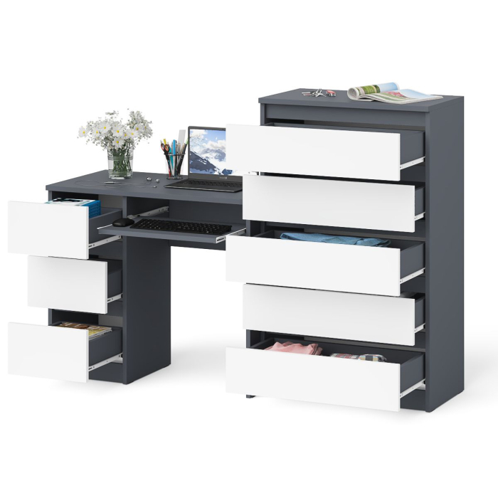 Домашние кабинеты, Комод высокий Мори МК700 5-ть ящиков и стол компьютерный Мори МС-6 левый