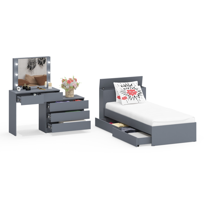 Спальные гарнитуры, Стол косметический с подсветкой 110 с кроватью с выдвижными ящиками Ксения 900