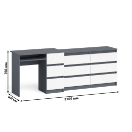 Комод Мори МК-1200 6 ящиков и компьютерный стол МС-6 три ящика справа