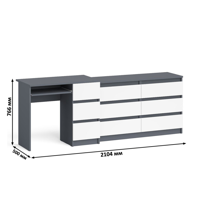 Домашние кабинеты, Комод Мори МК-1200 6 ящиков и компьютерный стол МС-6 три ящика справа