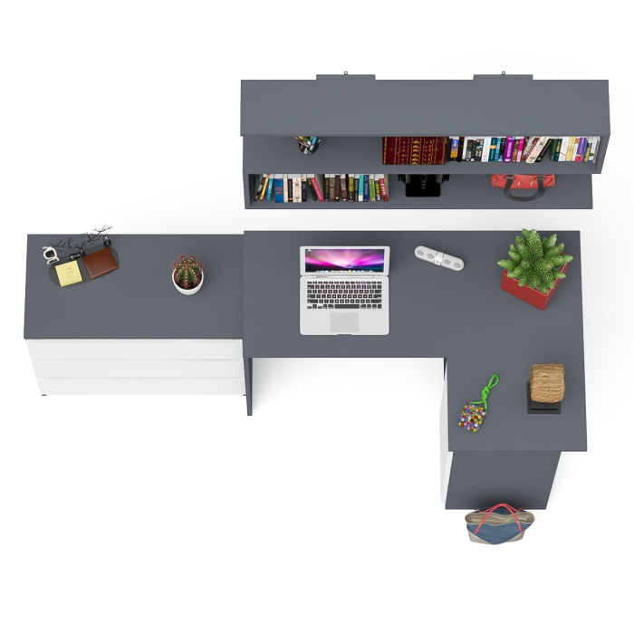 Домашние кабинеты, Стол компьютерный Мори МС-16 правый с навесной полкой и комодом МК800.1