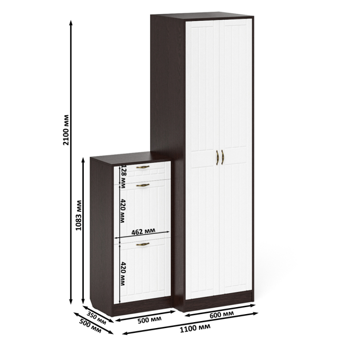 Прихожие, Шкаф с тумбой для обуви 2 секции П-6 № 16 МДФ фрезеровка прованс