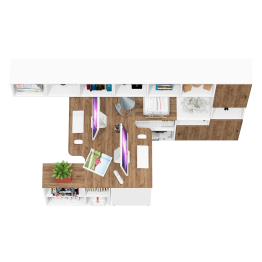 Комплектация мебели в домашний офис Лидер-8 из двух столов с полками и пенала с тумбой с нишей