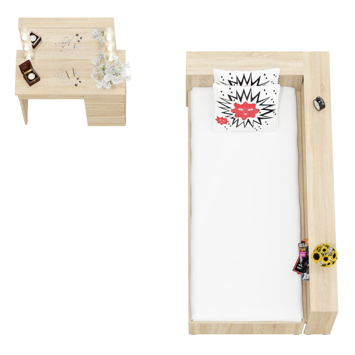 Спальные гарнитуры, Кровать с ящиками с прикроватным блоком для вещей Ксения 900 и столик косметический с подсветкой Сура