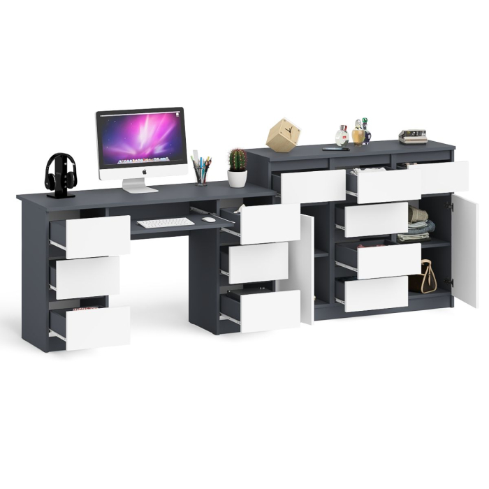 Компьютерные столы, Двухтумбовый стол компьютерный МС-2 с ящиками и тумба-комод МК1200.4 Мори