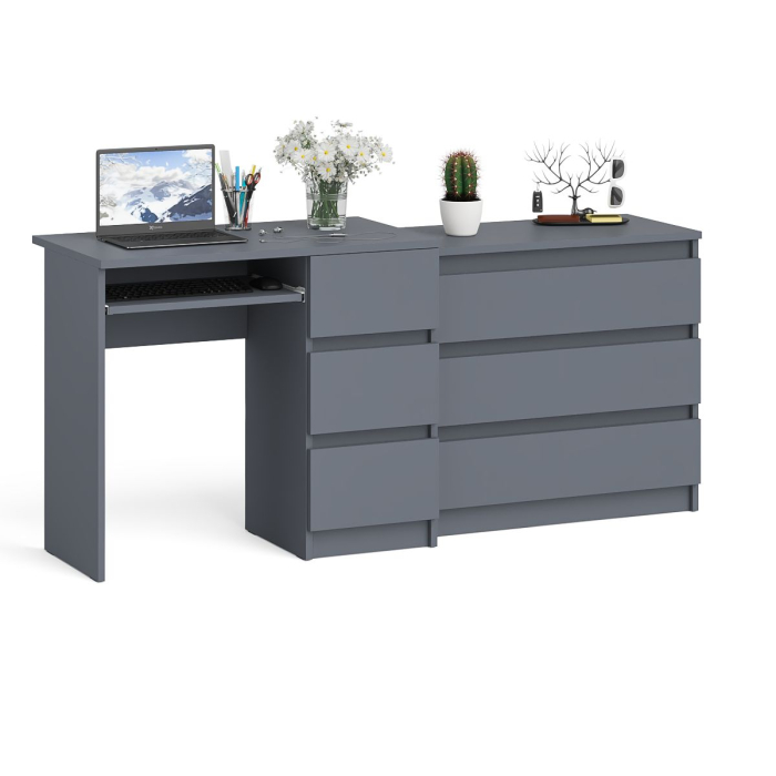 Домашние кабинеты, Компьютерный стол с тремя ящиками МС-6 правый с комодом на три ящика Мори