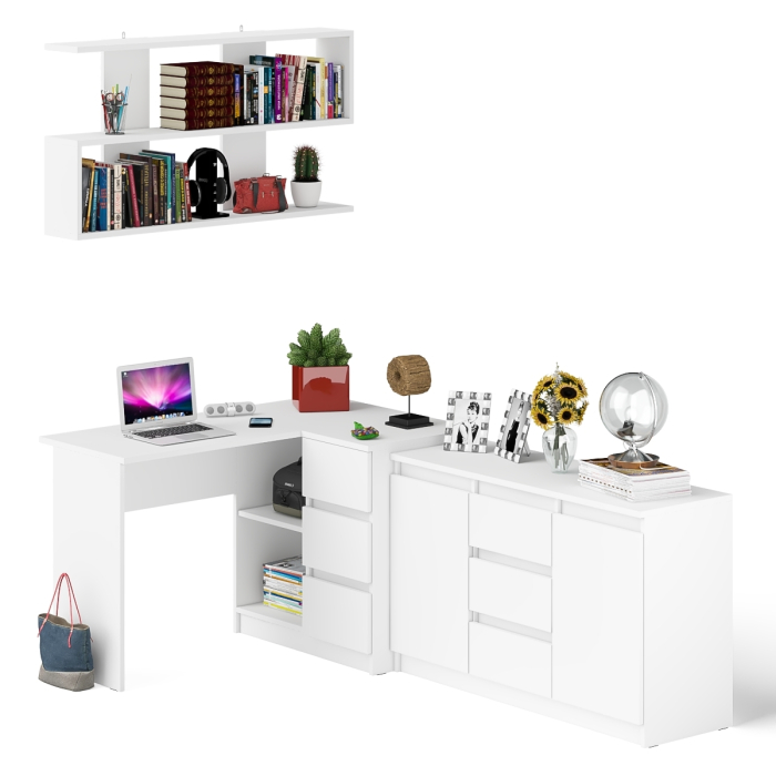 Домашние кабинеты, Стол компьютерный угловой МС-16 правый с навесной полкой и тумбой МК-1200.3 Мори