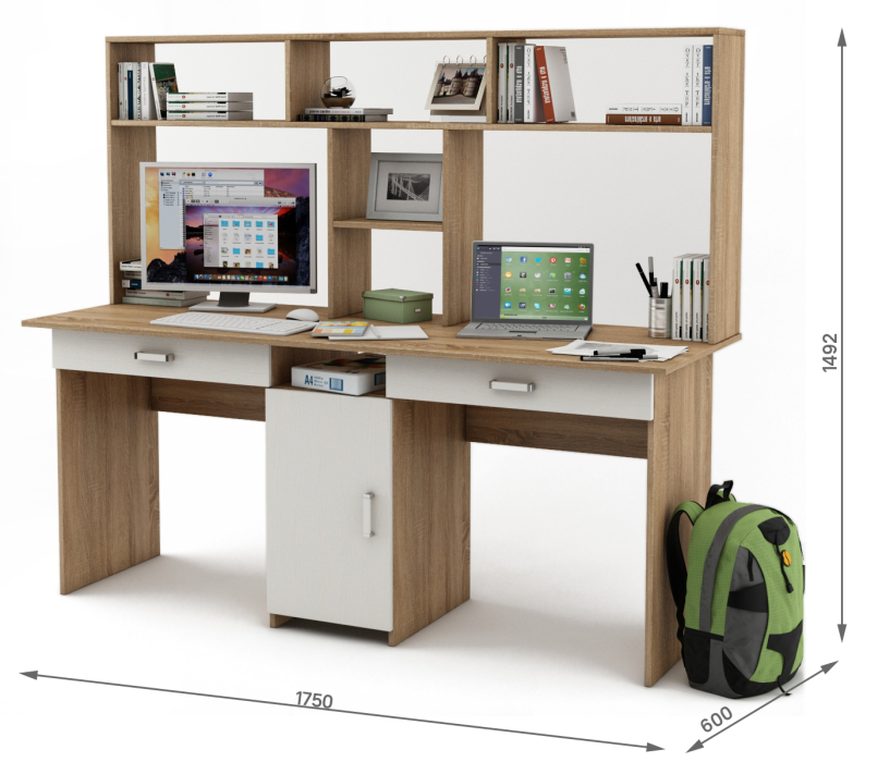 Прямые, Письменный стол Лайт-10Я с надстройкой