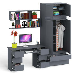 Шкаф-комод с антресолью Мори МШ900.1 со столом для работы и учёбы и книжной полкой