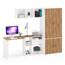 Бельевой глубокий шкаф Лидер-8 19Б с навесной полкой для книг и столом для работы