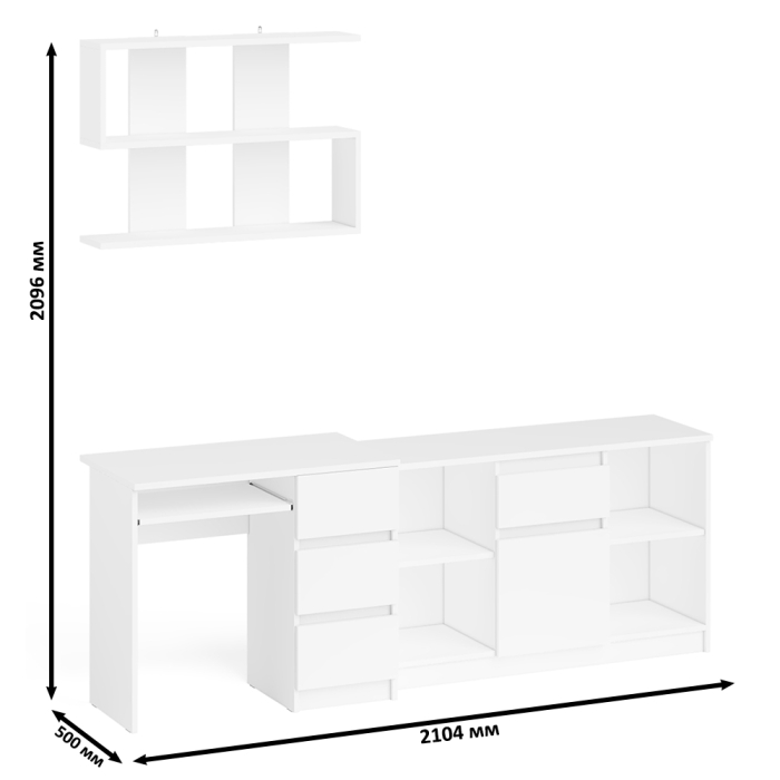 Прямые компьютерные столы, Стол компьютерный три правых выдвижных ящика Мори МС-6 с верхней полкой и тумбой 1204