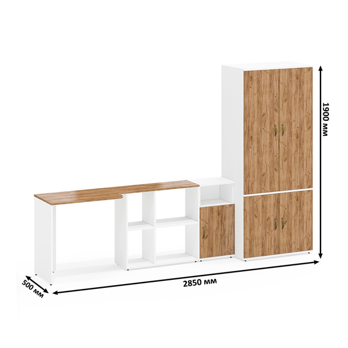Домашние кабинеты, Стол письменный-трансформер Лидер-8 с тумбочкой с нишей и глубоким бельевым шкафом