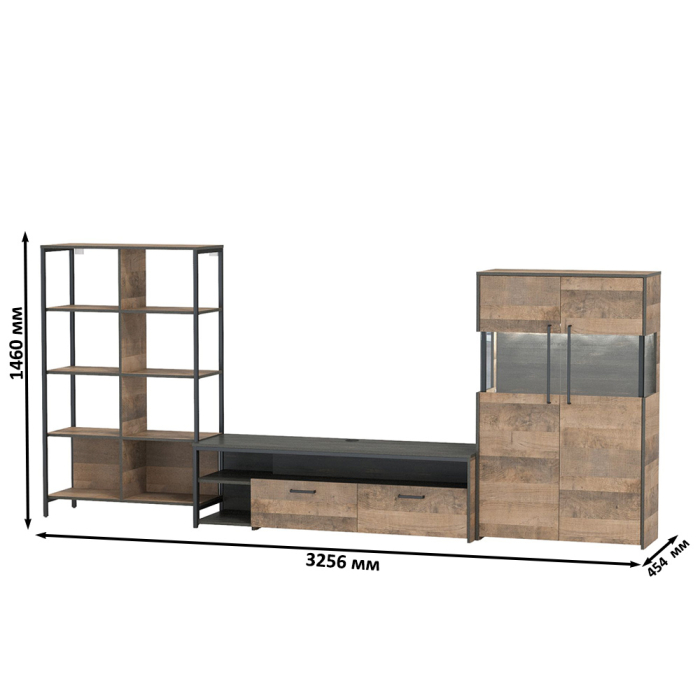 Стенки для гостиной, Гостиная с комодом-витриной с подсветкой серии Трувор № 58