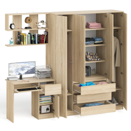Стол компьютерный с тумбой справа с большим шкафом Мори МШ1600.1 и полкой открытой