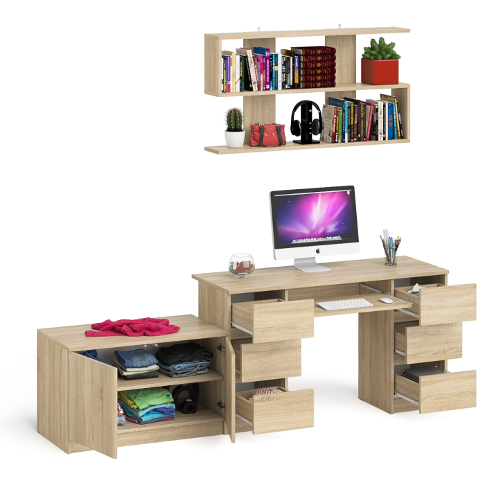 Домашние кабинеты, Стол компьютерный Мори МС-2 с верхней полкой и тумбой МА900.1