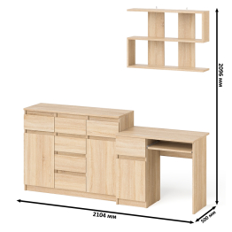 Навесная полка 900 Мори со столом компьютерным МС-1 левый и комодом МК1200.4
