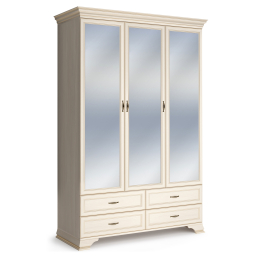 Шкаф трехдверный Сиена, с зеркалами, бодега белый, патина золото