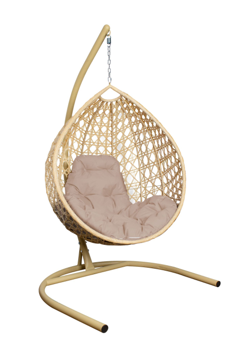 Подвесные кресла, Подвесное кресло КАПЛЯ ЛЮКС с ротангом бежевое