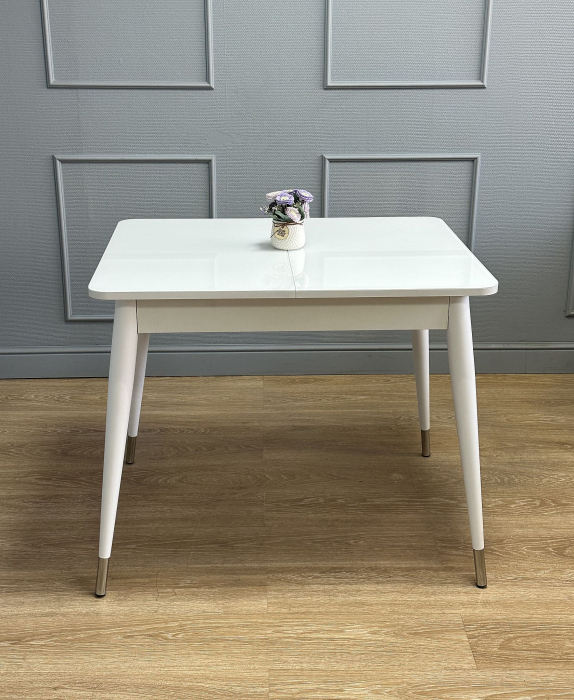 Обеденные столы, Стол Kenner 900 K раздвижной, стекло белый глянец