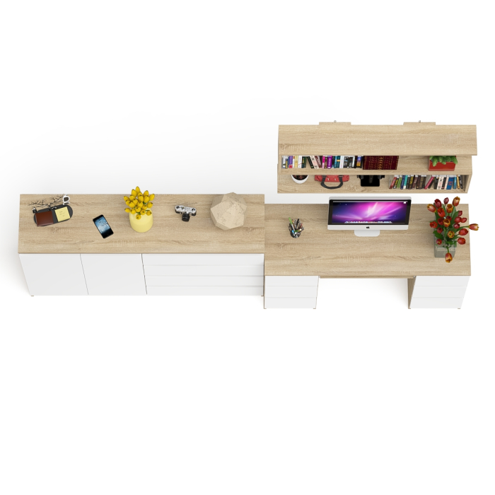 Домашние кабинеты, Стол для работы Мори МС-2 с книжной полкой на 1200 и комодом-тумбой МК1600.1