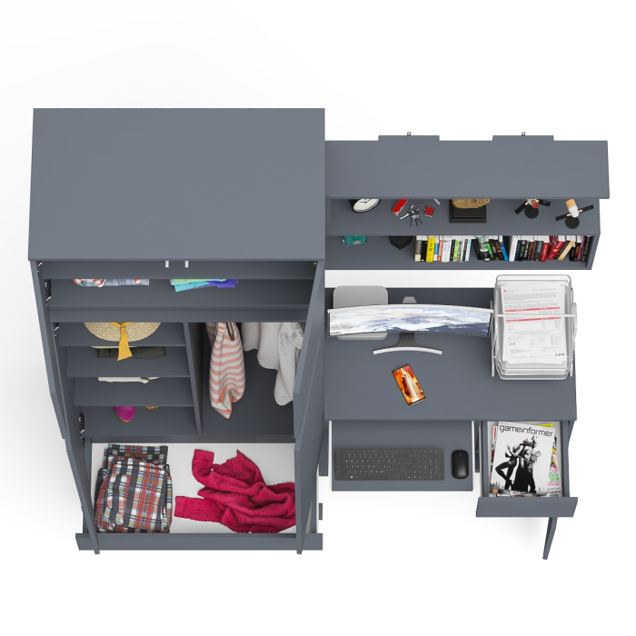 Домашние кабинеты, Шкаф с антресолью Мори МА900.1 с компьютерным столом МС-1 правым и книжной полкой