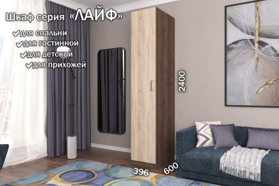 Распашной шкаф Лайф для одежды 40*60*240 Дуб экспрессив