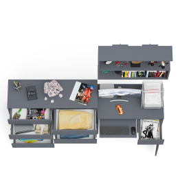 Большой комод на восемь выдвижных ящиков со столом МС-1 правый и полкой Мори 900