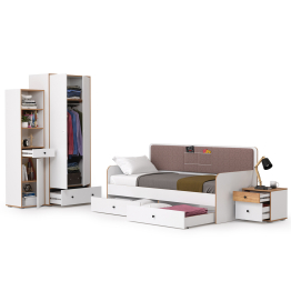 Вуди кровать, тумба, пенал и шкаф для одежды компоновка № 40