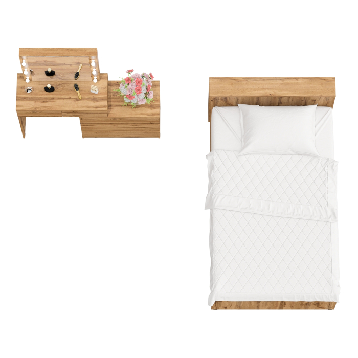 Спальные гарнитуры, Столик туалетный с лампочками 110 с полутораспальной кроватью с ящиками Ксения 1200